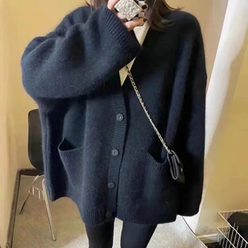 Getadme-Autumn Winter Cardigan Women Oversize Knitted Sweater Lady Korean Style Single Breasted Jumper Female Casual Loose Knitwear Coat